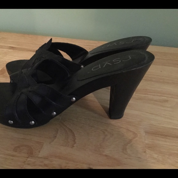 NEW rsvp Brazilian Leather Wooden Slides Black 7 - Picture 4 of 6